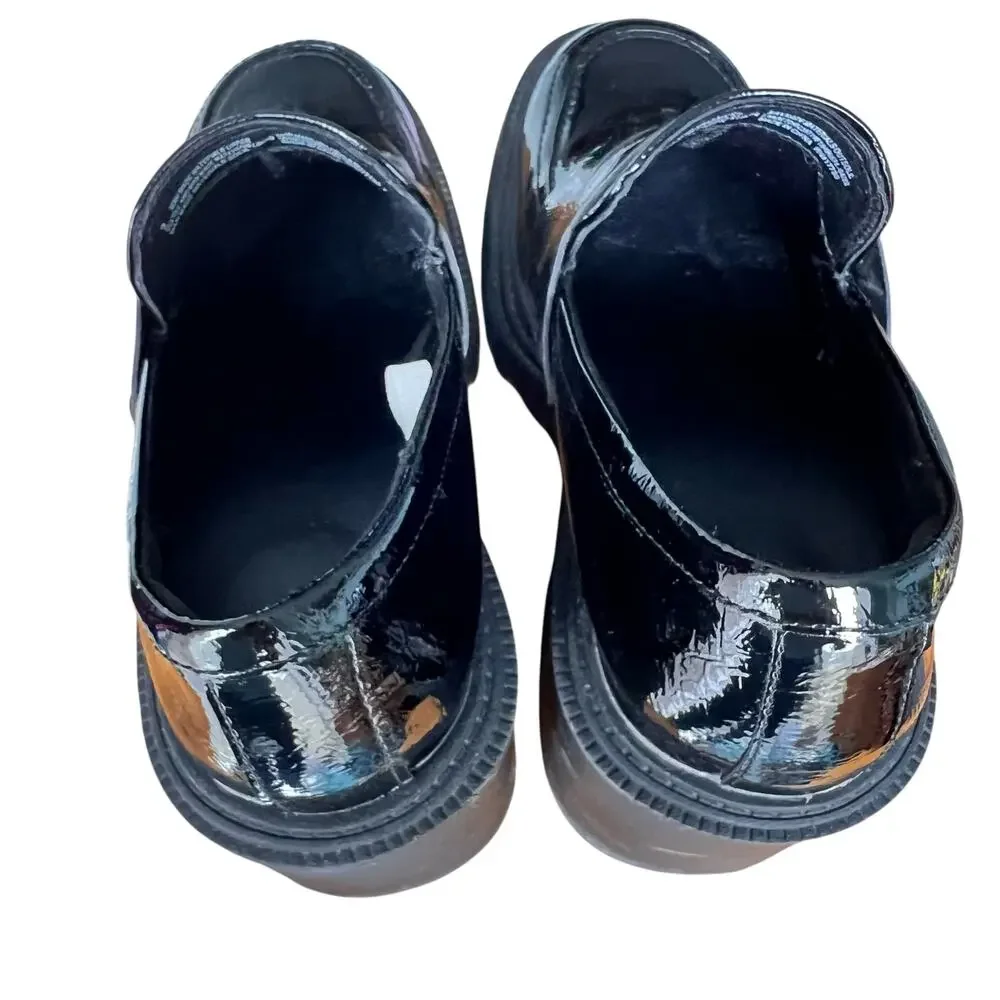 Womens Y2K Goth Chunky Loafers Sz 9 Black Patent Vegan Leather Lug Sole Platform